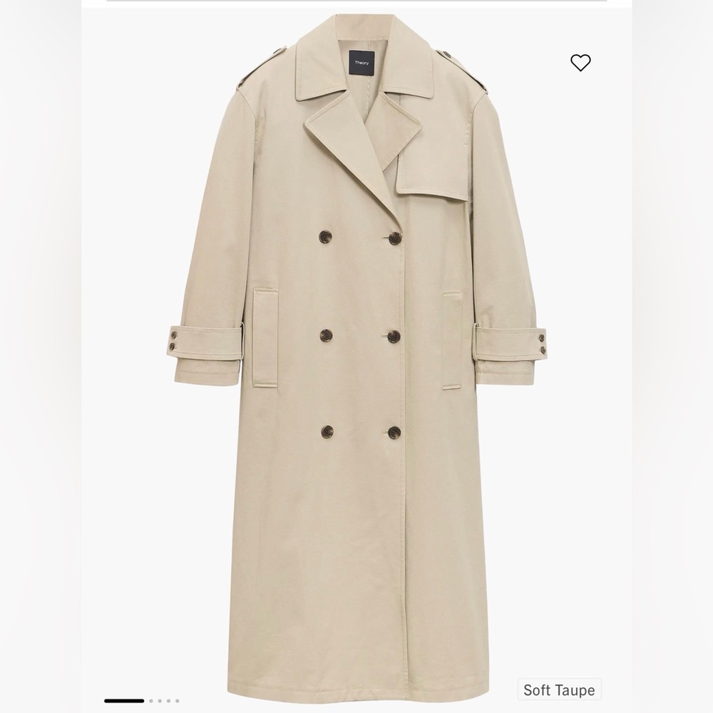 Brand New THEORY Women's Soft Taupe Cotton Oversized Double Breasted Trench Coat